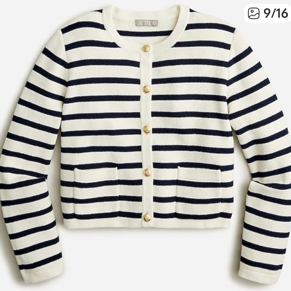 NWT J. Crew Emilie Navy and White Striped Cardigan